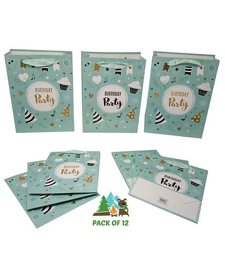Amfin Birthday Party Themed Gift Paper Bags Green - Pack of 12
