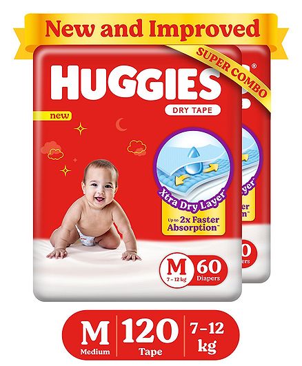 Huggies New Dry Diapers Medium - 120 Pieces