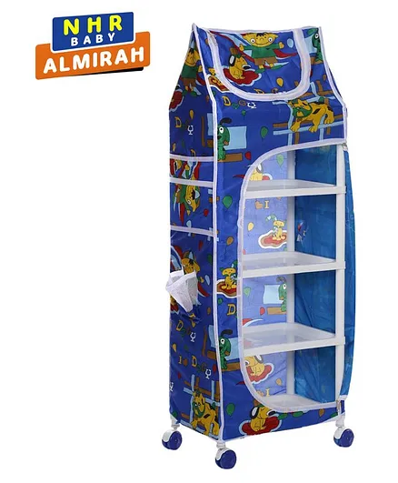NHR Plastic Folding 5 Shelved Wardrobe Dog Print - Blue