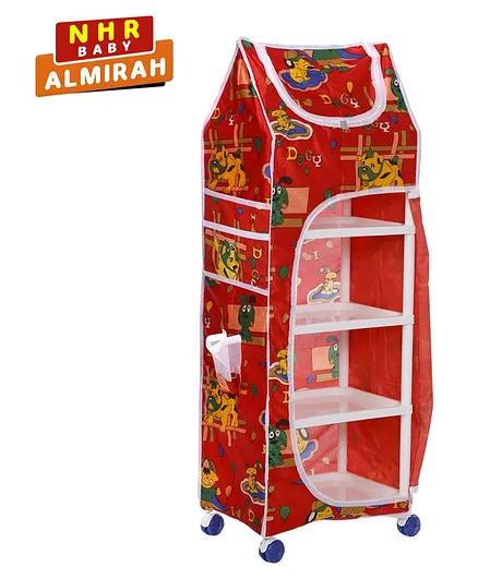 NHR Plastic Folding 5 Shelved Wardrobe Dogy Print - Red