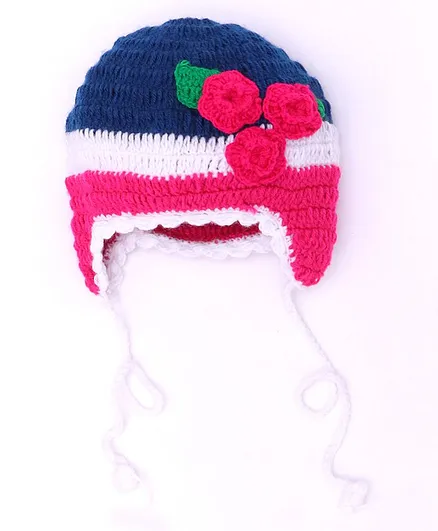 MayRa Knits Flower Pattern Crochet Woolen Cap - Multicolor