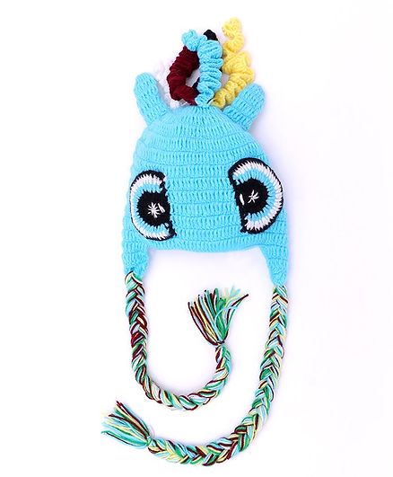 MayRa Knits Eyes Pattern Crochet Woolen Cap - Blue