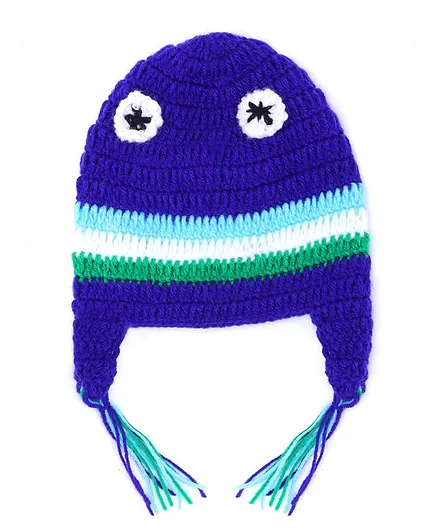 MayRa Knits Striped Eye Pattern Cap - Blue