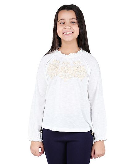 One Friday Full Sleeves Embroidery Detailing Top - Off White
