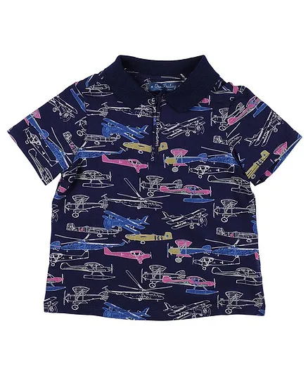 One Friday Helicopter Printed Half Sleeves T-Shirt - Blue