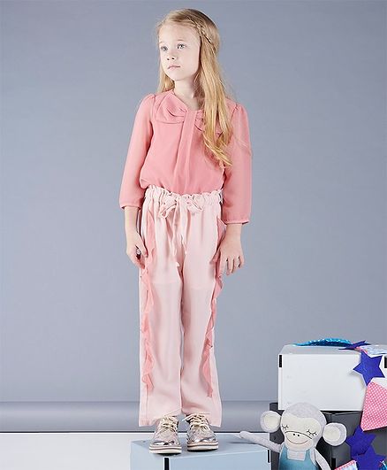 One Friday Bow Decorated Full Sleeves Top - Pink
