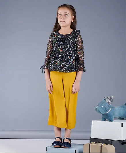 One Friday Full Sleeves Mushroom Print Top - Navy Blue