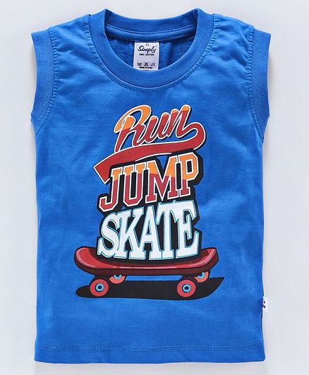Simply Sleeveless Tee Text Print - Navy