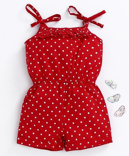 Babyhug Singlet Romper Dot Print - Red