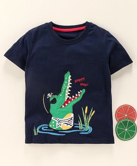 Kookie Kids Half Sleeves Tee Crocodile Patch - Navy Blue
