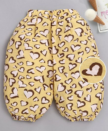 Kookie Kids Full Length Harem Pants Heart Print - Yellow