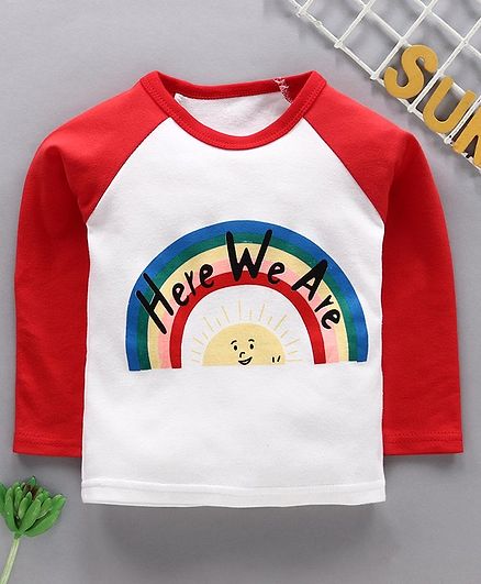 Kookie Kids Full Raglan Sleeves Tee Rainbow Print - Red White