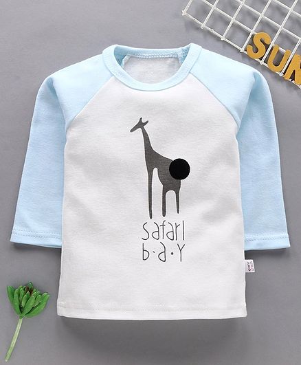 Kookie Kids Full Raglan Sleeves Tee Animal Print - Light Blue White