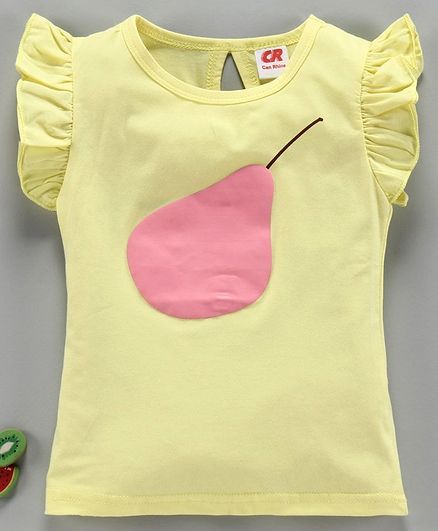 Kookie Kids Flutter Sleeves Top Pear Print - Yellow