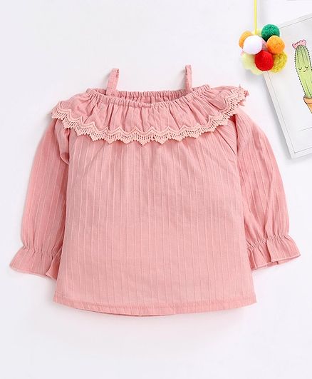 Kookie Kids Full Sleeves Cold Shoulder Solid Color Top - Pink