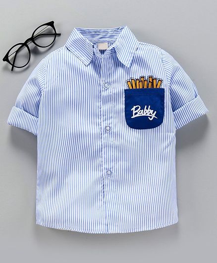 Kookie Kids Full Sleeves Striped Shirt with Pocket Print - Blue