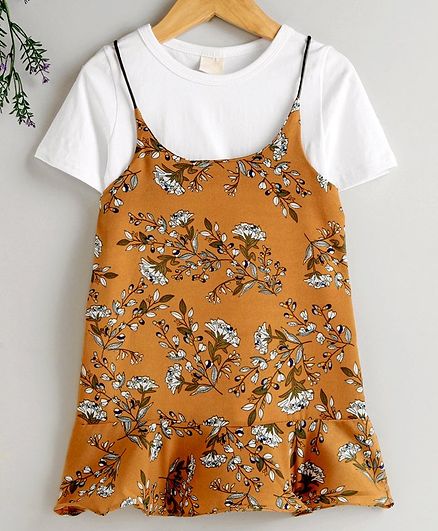 Kookie Kids Singlet Frock with Inner Tee - Yellow & White