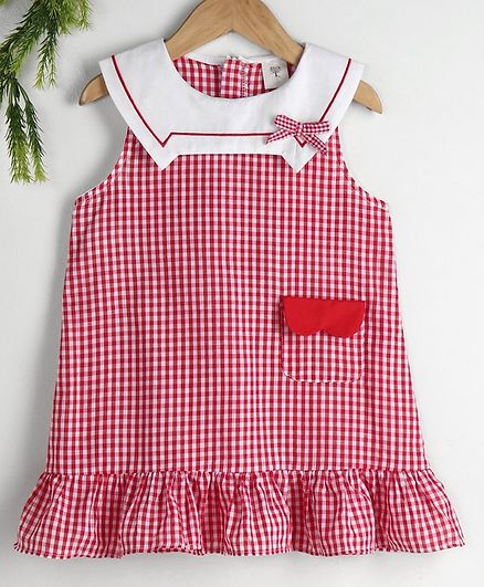 Kookie Kids Sleeveless Checks Frock - Red White