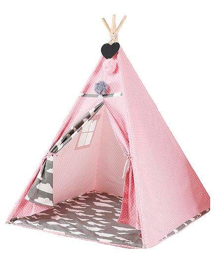 Polka Tots Kids Teepee Tent with Padded Mat - Pink