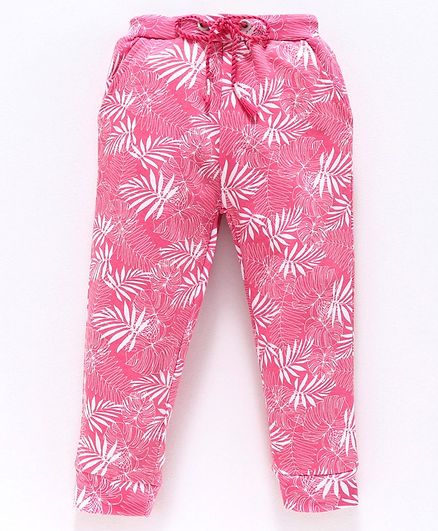 Babyhug Lounge Pant Leaf Print - Pink