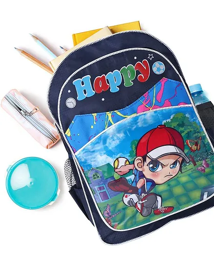 School Bag Happy Print Navy - 15 Inches