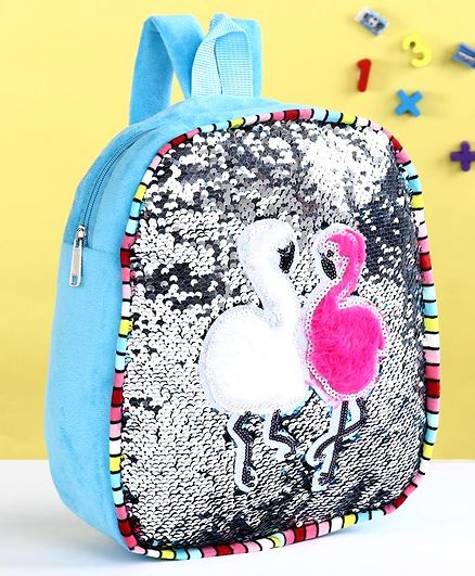 School Bag with Sequin Patch Blue - 12 Inches