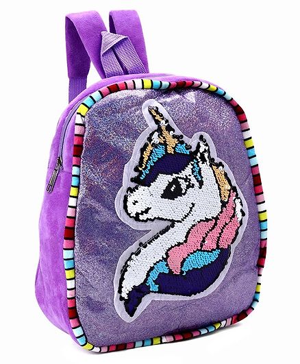 School Bag Unicorn Patch Purple - 12 Inches