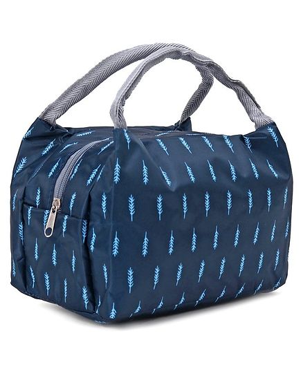 Lunch Box Bag with Leaves Print - Navy Blue