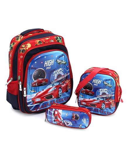 School Bag Kit Car Print Red - Height 15.7 inches