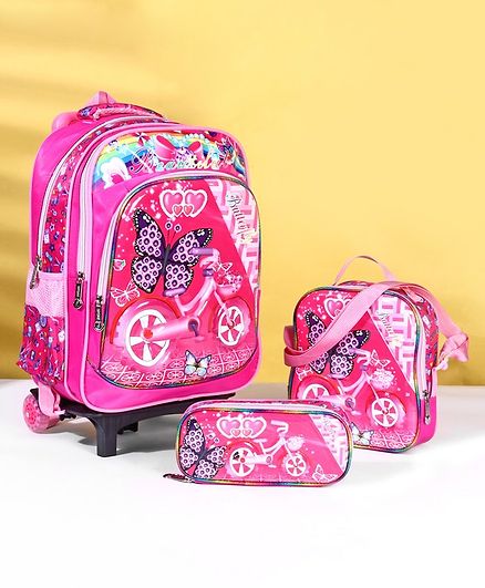 School Bag Kit Butterfly Print Set of 3 - Pink