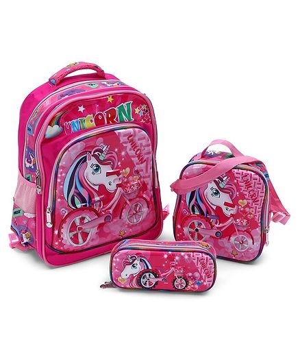 School Bag Kit Unicorn Print Pink - Height 15.7 inches