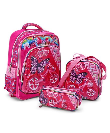 School Bag Kit Butterfly Print Pink - Height 15.7 inches