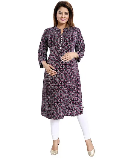 Mamma's Maternity Printed Full Sleeves Kurti - Maroon