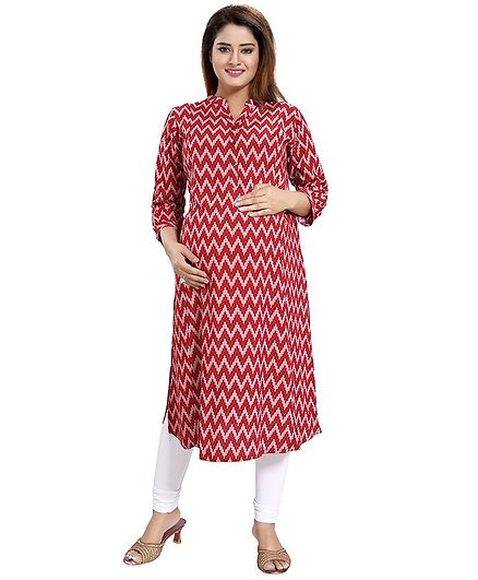 Mamma's Maternity Zig Zag Print Full Sleeves Maternity Kurti - Red