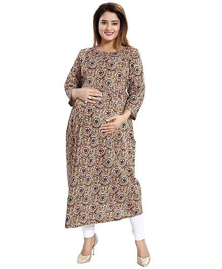 Mamma's Maternity Printed Full Sleeves Maternity Kurti - Yellow