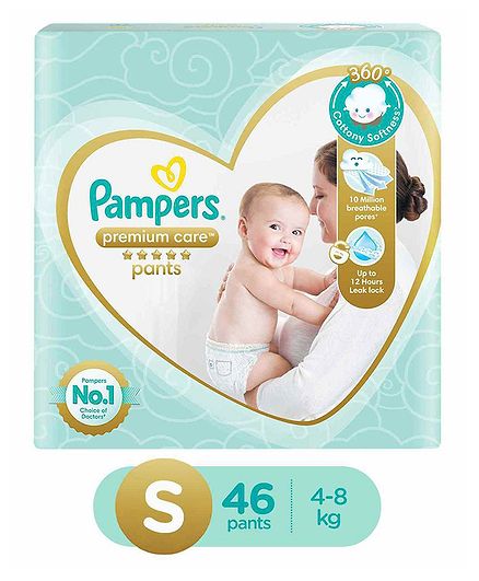 Pampers Premium Care Pants, Small size baby diapers (SM), 46 Count, Softest ever Pampers pants