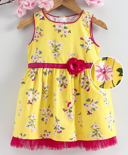 Babyhug Sleeveless Frock Floral Print - Yellow