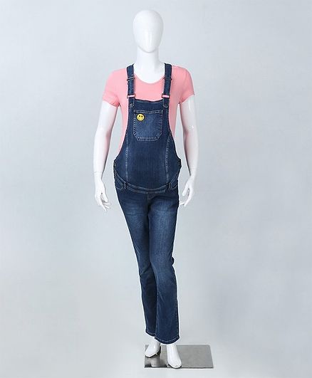 LC Waikiki Full Length Smiley Patch Dungaree - Dark Blue