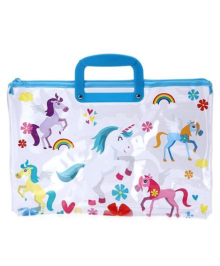 Rectangle Folder Bag with Handle Unicorn Print - Blue