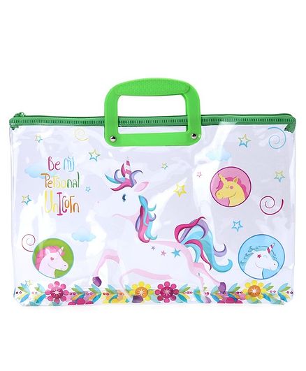 Rectangular Folder Bag with Handle Unicorn Print - Green