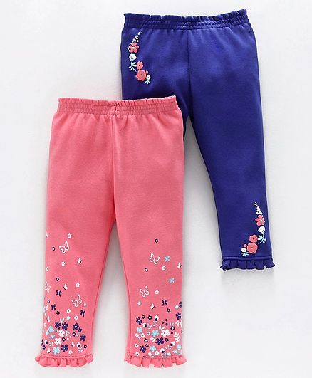 Babyoye Cotton Leggings Floral Print Pack of 2 - Blue Pink