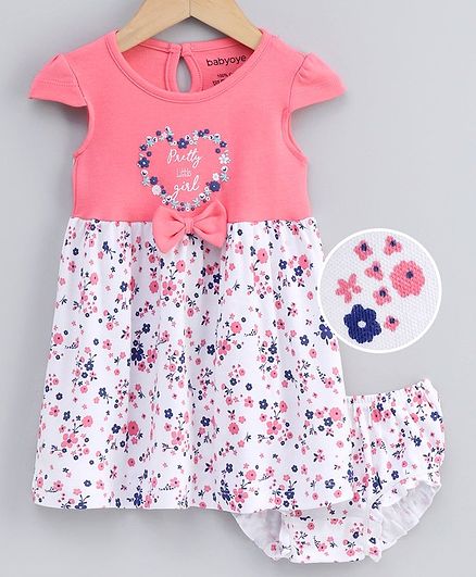 Babyoye Cap Sleeves Cotton Frock with Bloomer Floral Print - Pink