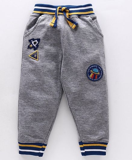 Babyhug Full Length Lounge Pants Spaceship Patch - Grey