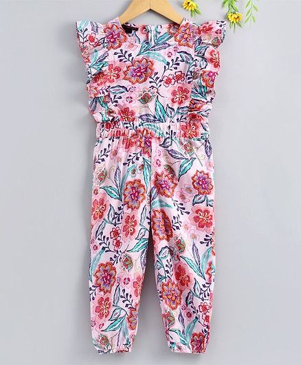 Pspeaches Floral Print Cap Sleeves Jumpsuit - Light Pink