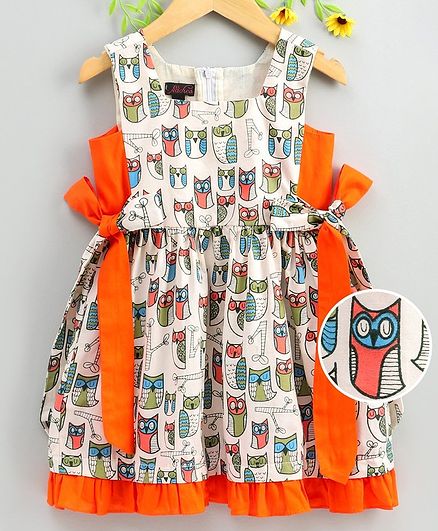 Pspeaches Sleeveless Owl Print Contrast Detailing Dress - Off White
