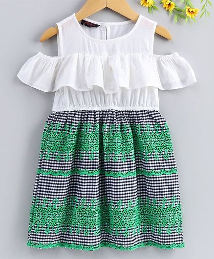 Pspeaches Half Sleeves Cold Shoulder Embroidery Dress - White