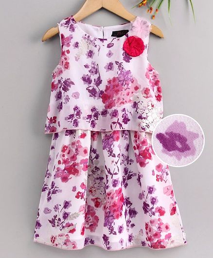 Pspeaches Sleeveless Flower Print Dress - White & Pink