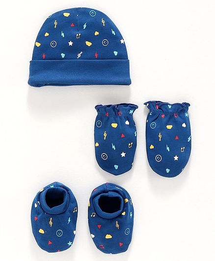 Babyhug Music Printed 100% Cotton Round Cap - Dark Blue
