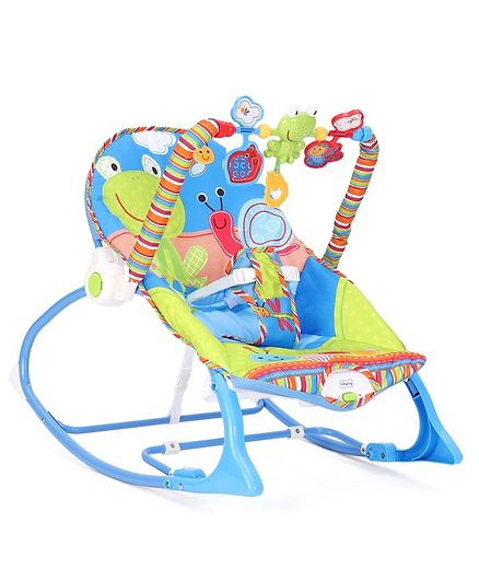 Baby Rocker With Toy Arc Frog Print - Blue