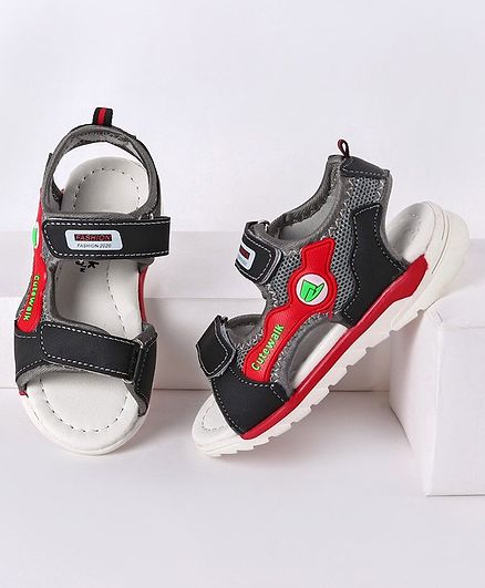 Cute Walk by Babyhug Sandals with Triple Velcro Closure - Red Black